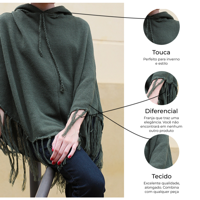 Ponche / Pelerine de Lã, Blusa Feminina , Tricô Adulto Tamanho G Para Mulheres, Poncho de lã Feminin