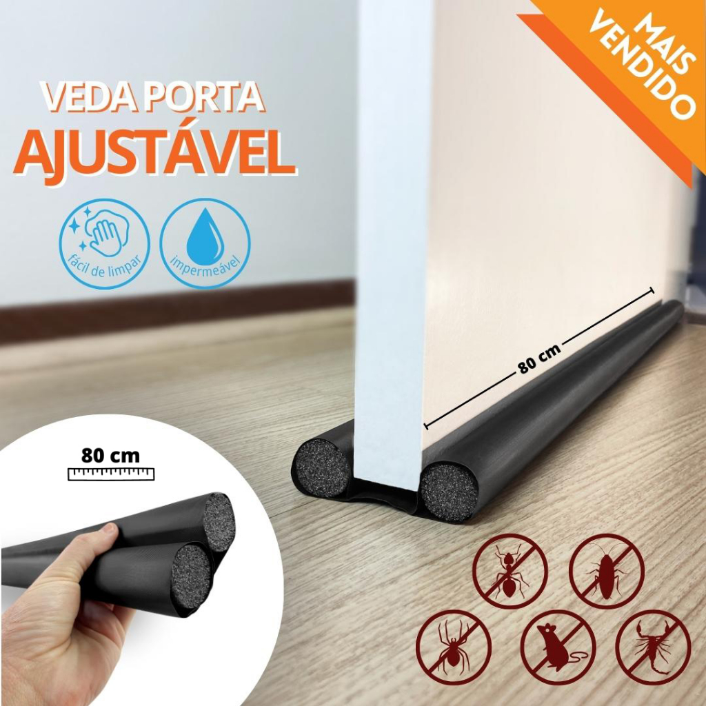 Veda Porta Rolinho Ajustável Impermeável Sem Costura Vedação Fresta Anti Poeira 80cm 90cm 100cm