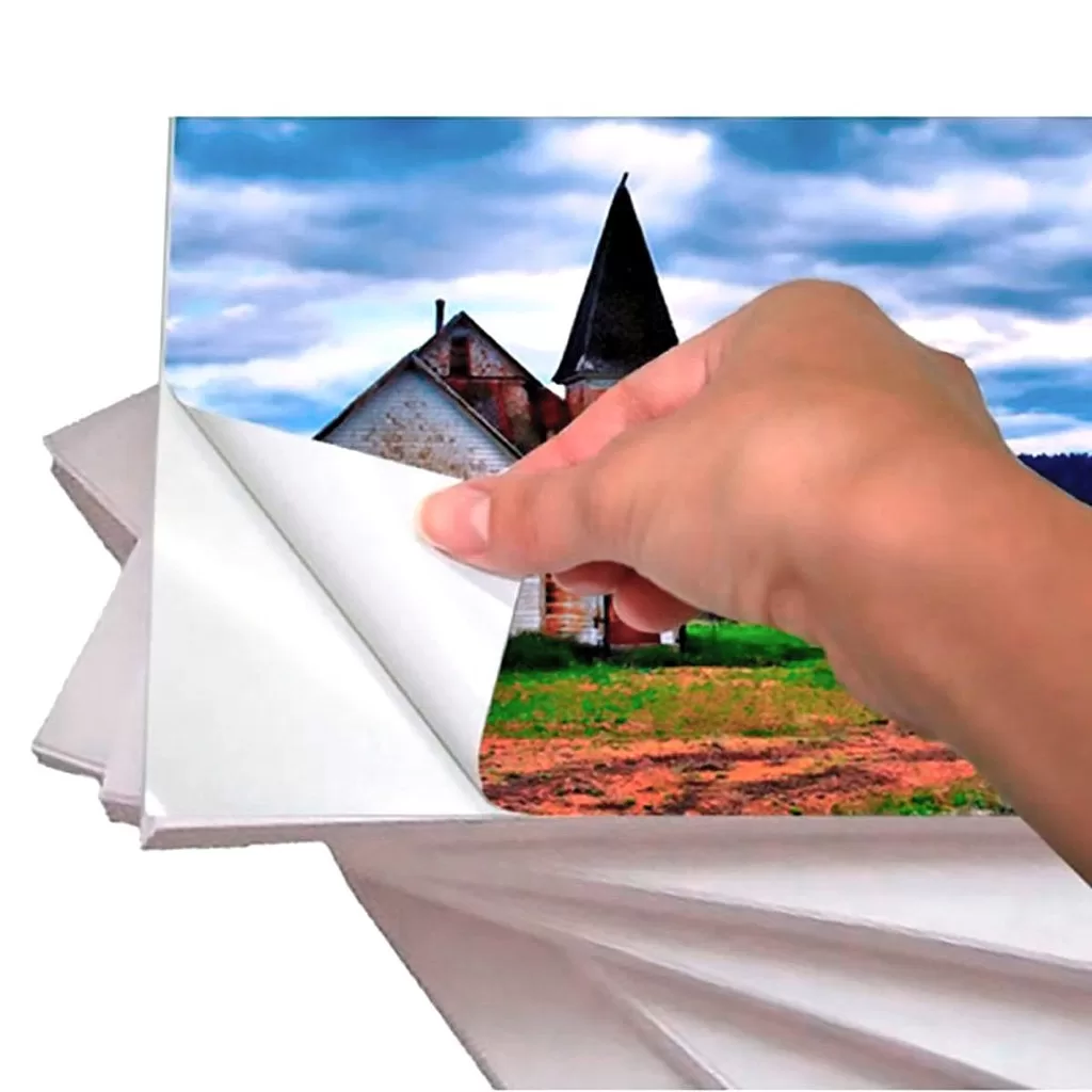 100 folhas Papel Fotográfico Adesivo 130g A4 Glossy Branco Brilhante