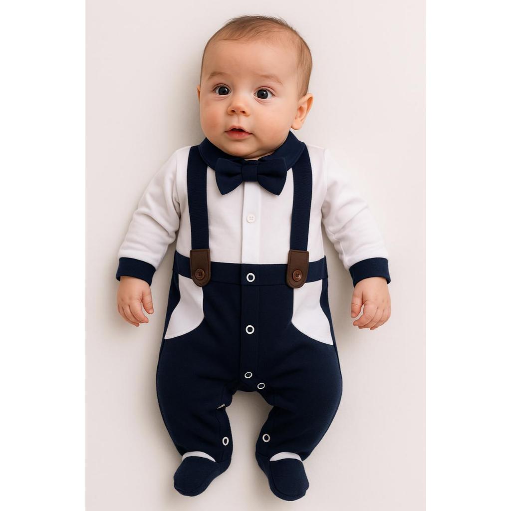 Macacao bebe menino com suspensorio