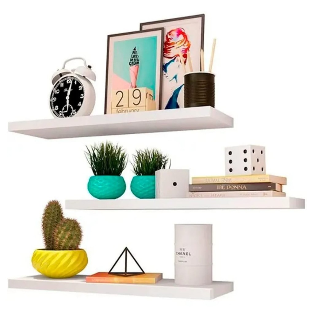 kit 4 Prateleira Reta 30cm Branco P/ Decoração, Cozinha, Sala e Quarto