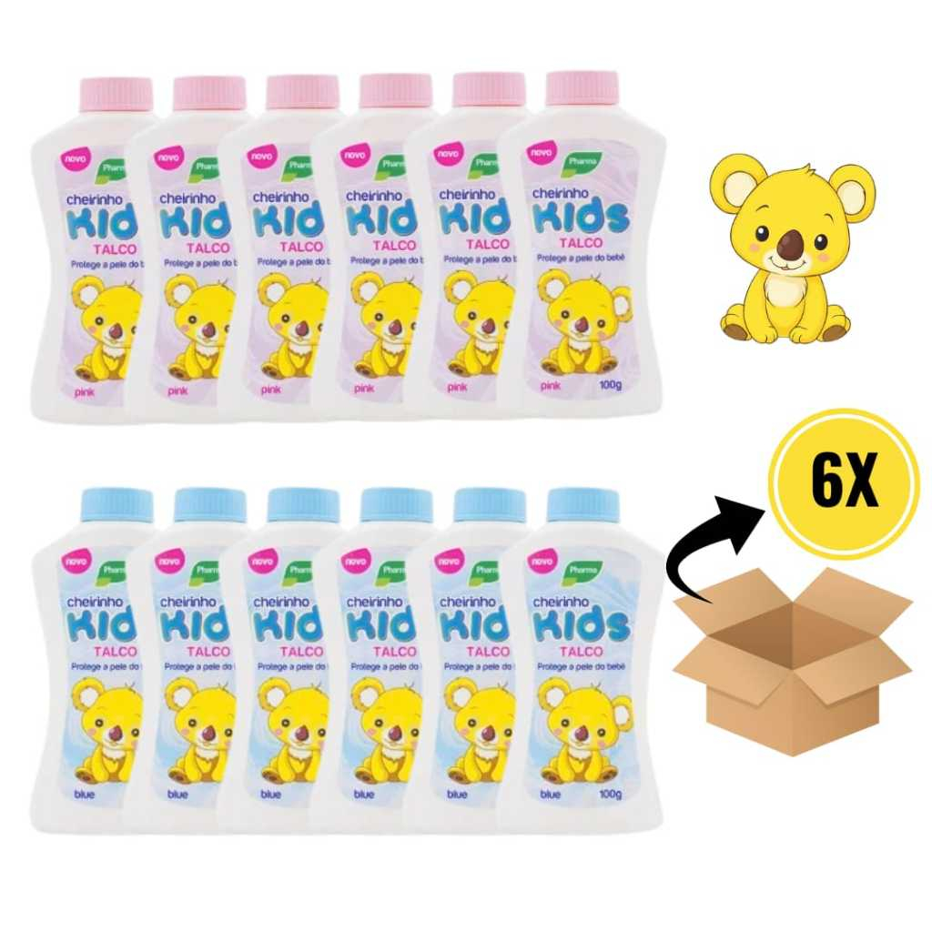 Kit 6 Talco para Bebê Cheirinho Kids Rosa/Azul – 100g Cada Talco para Bebe