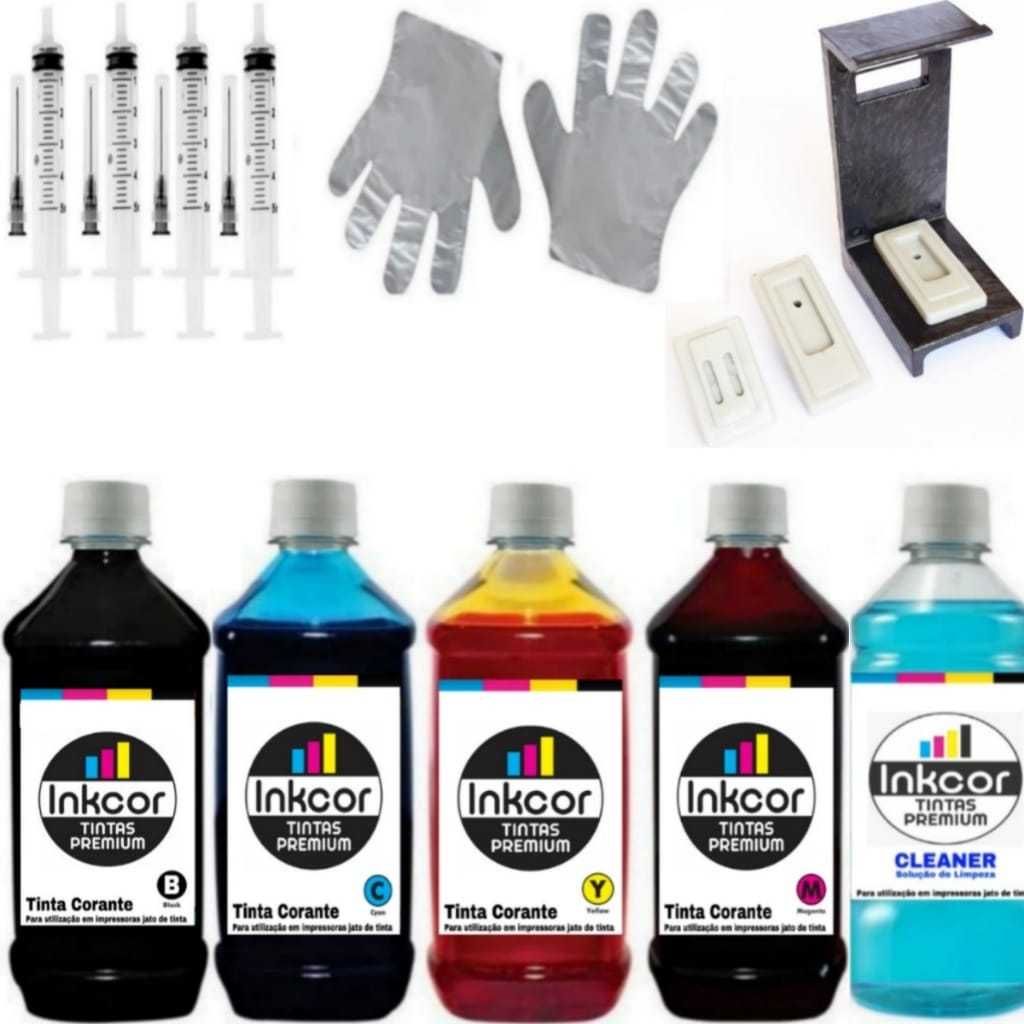 Kit Recarga Cartucho 300ml no Total (60ml cada cor) Inkcor Compatível HP 662 122 901 74 60 664  21