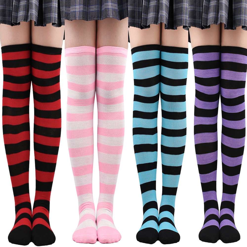 Meia Listrada 7/8 Lolita Colegial  Longa Egirl Anime Cosplay