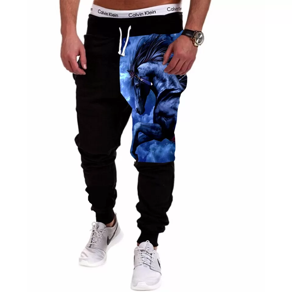 Calça Masculina de Moletom Estampada por Sublimação Cavalo Luz Azul A153