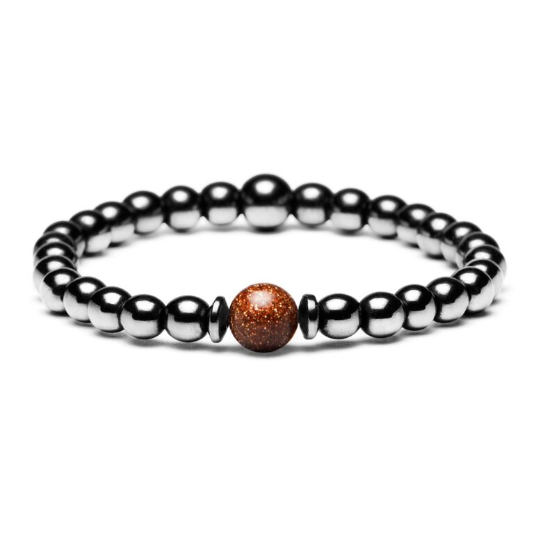 Pulseira de Pedra Hematita e Pedra do Sol Macramê