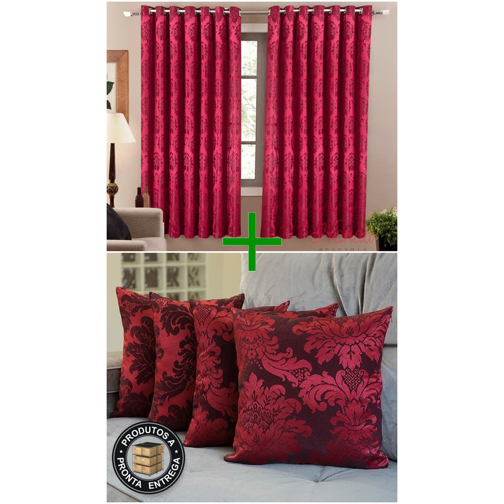 Cortina Jacquard Semi Blackout 2,80m X 1,80m + 4 Almofadas
