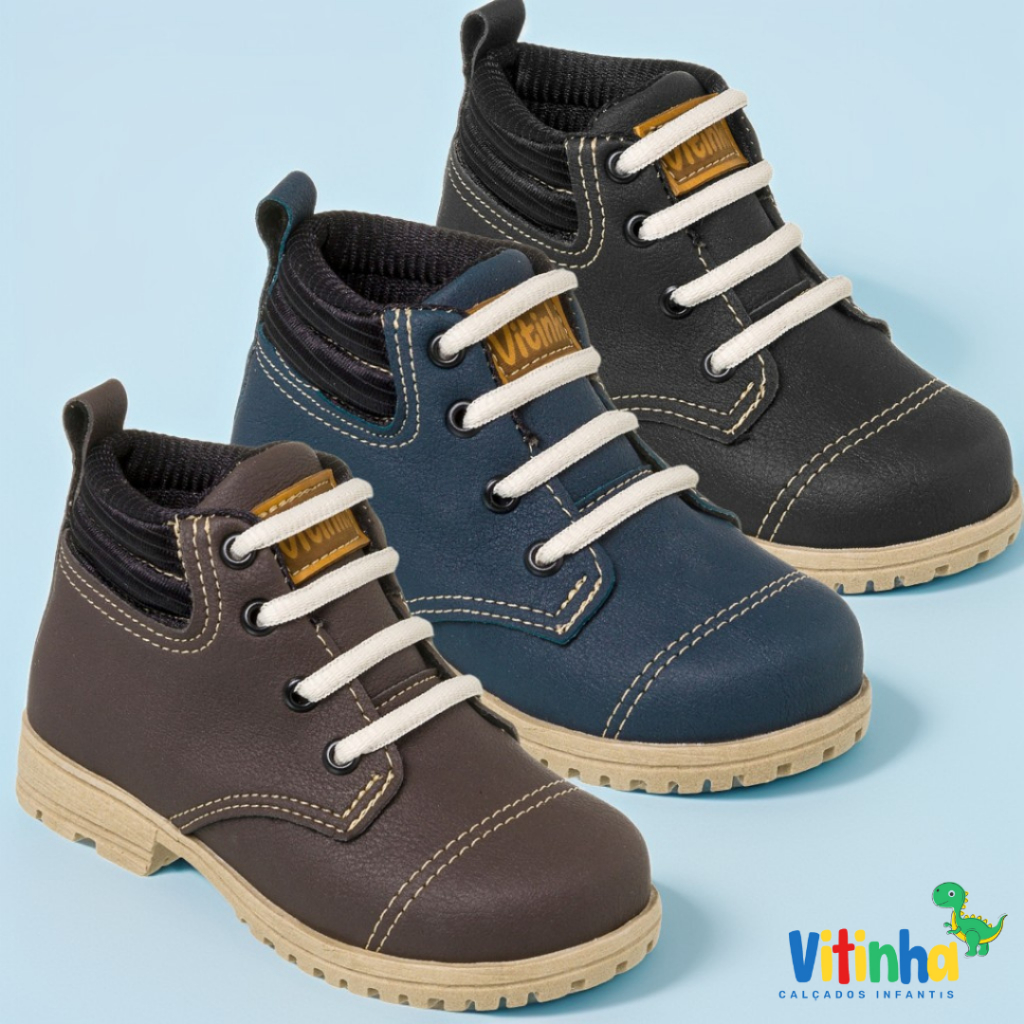 Bota Botinha Masculino Infantil Coturno Menino Bebe Com Cardarço