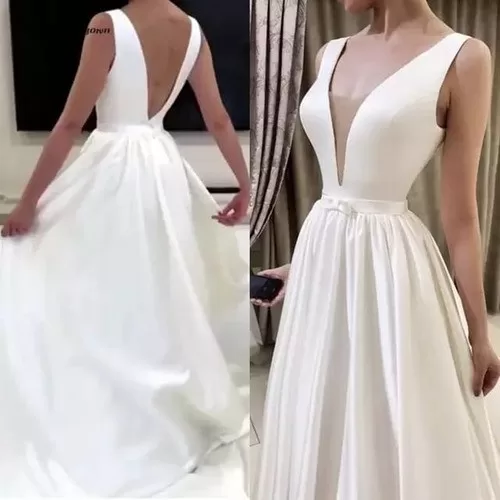 Vestido De Noiva Luxo Decote V Fino Em Tule Estilo