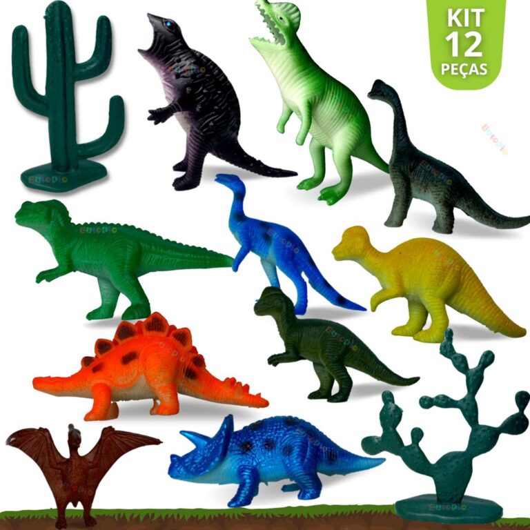 Dinossauro Borracha Kit C/ 12 Miniatura Pequena Br