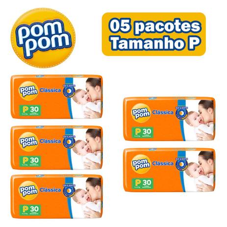 KIT 5 FRALDA POMPOM CLASSICA JUMBO P 30 = 150 un