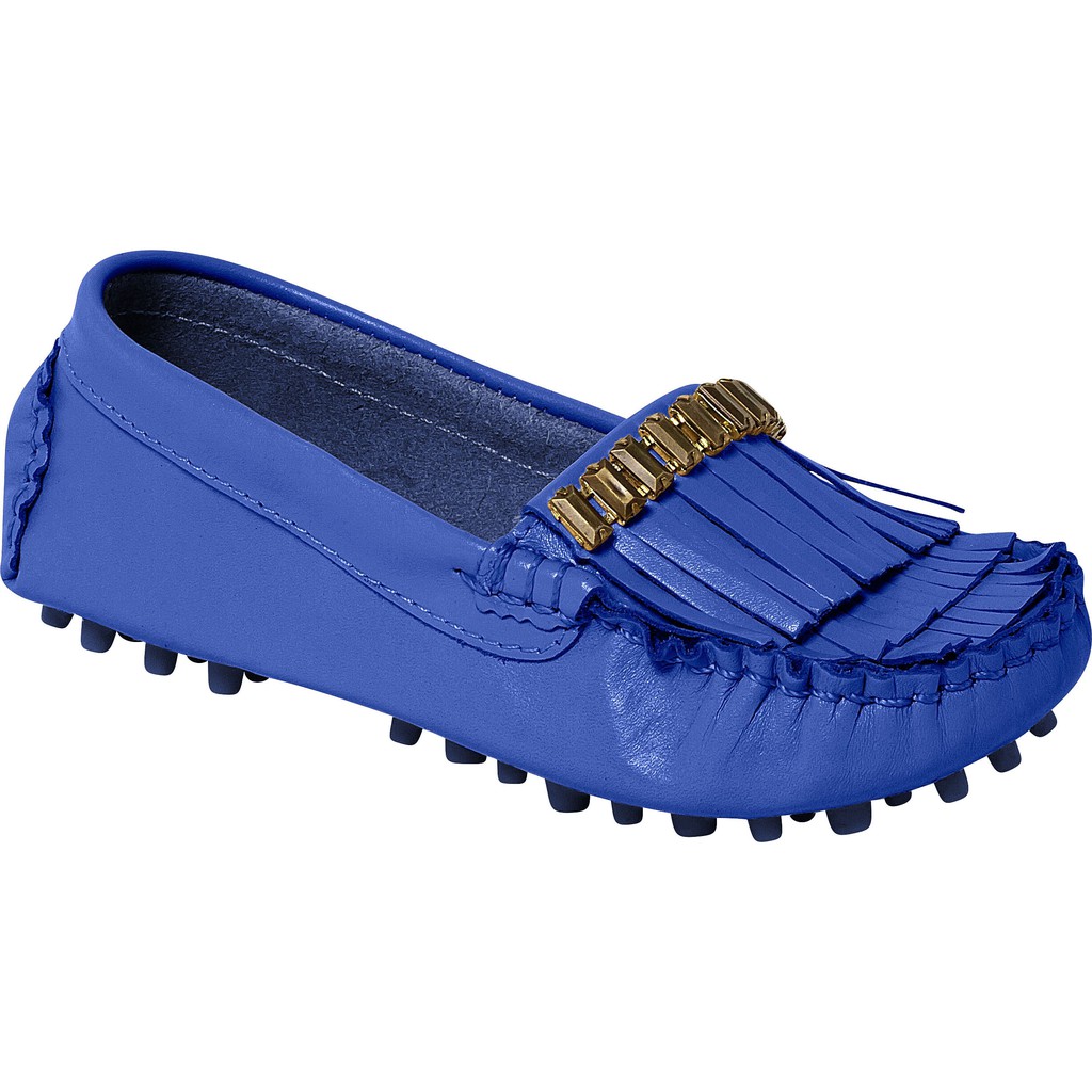 Mocassim Infantil Feminino Em Couro Legítimo com Franjas e Enfeite