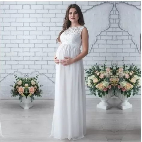Vestido Gestante, Longo, Renda, Chiffon 024