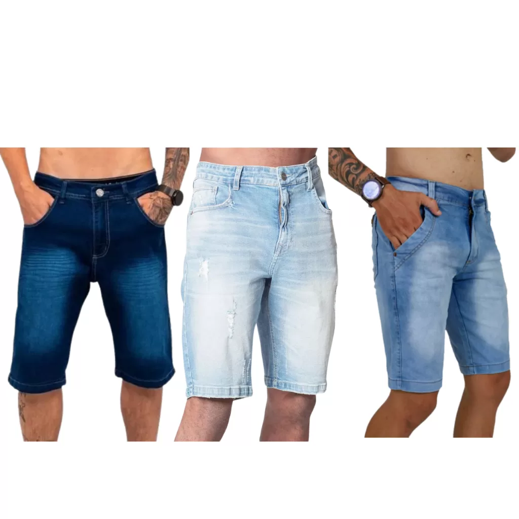 Kit até 3 Bermudas Jeans Masculinas Com Lycra Linda e Conforto