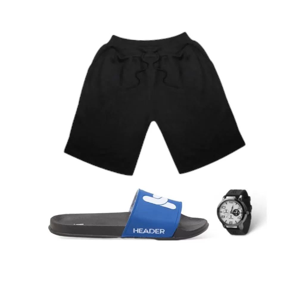 Kit Chinelo Masculino Header Slide Super Promoção + Bermuda + Relógio