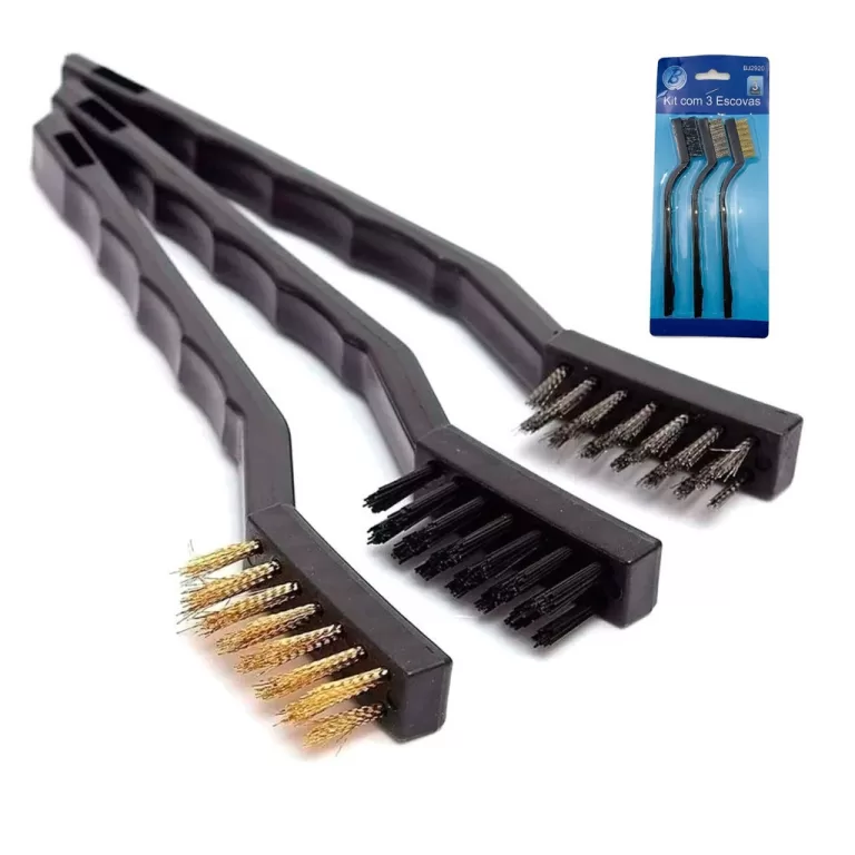 Escovas de Aço Multiuso Kit 3 Pcs Aço Latão Nyl