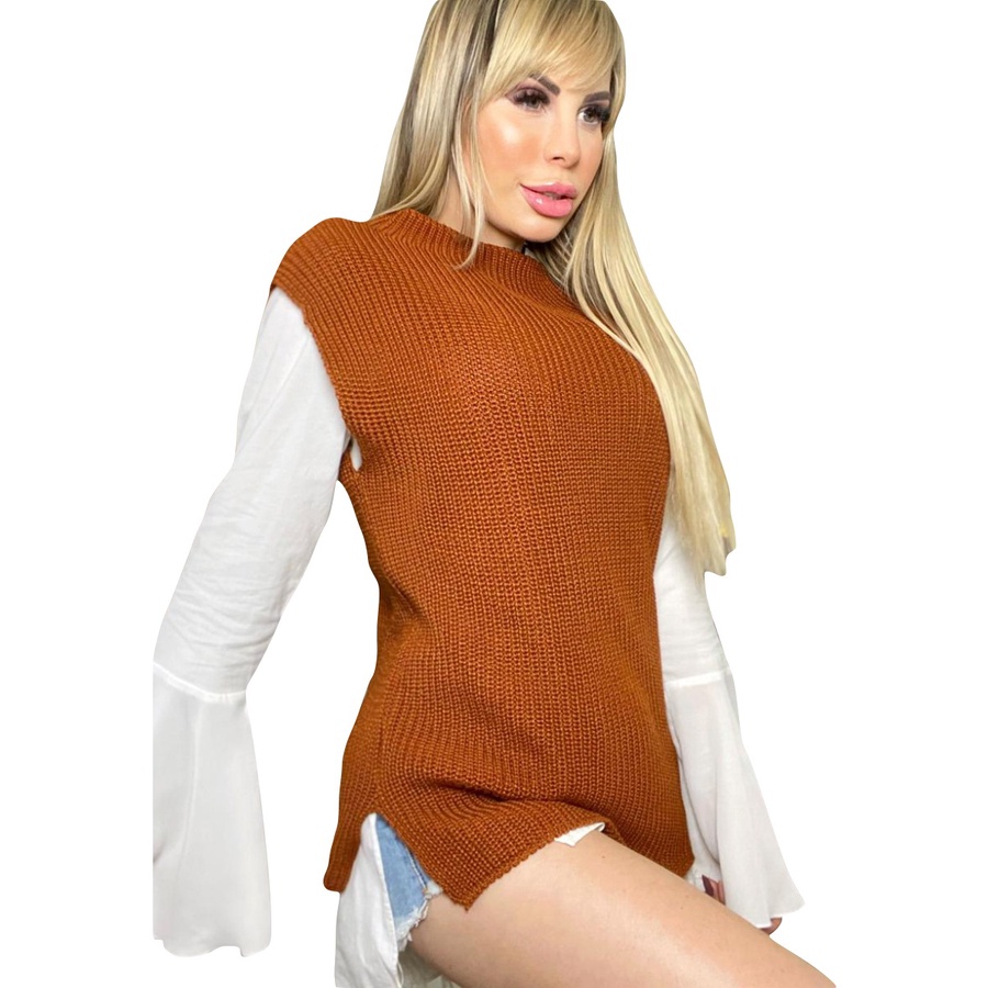 Colete Feminino Tricot Fang Maxi Moda Inverno