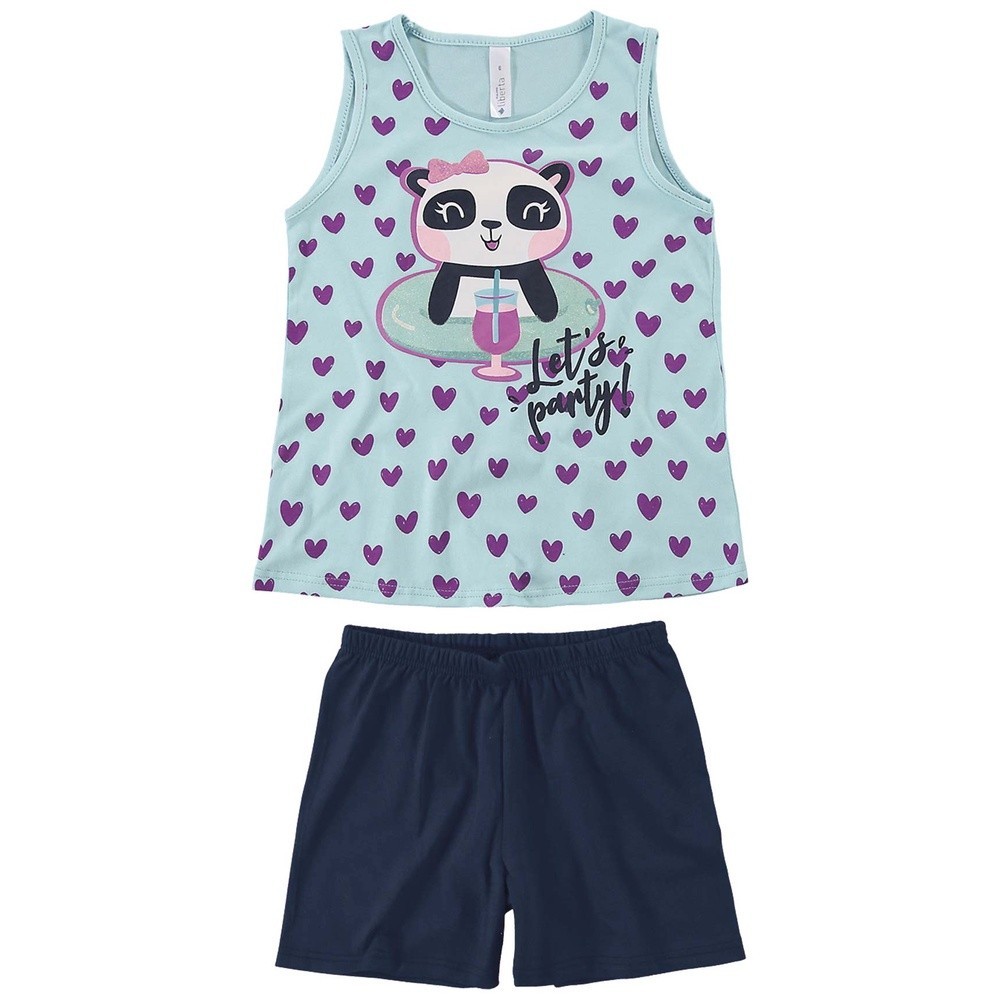 Pijama Infantil Menina Confortável Curto Verão Azul Malwee Algodão Presente de Natal