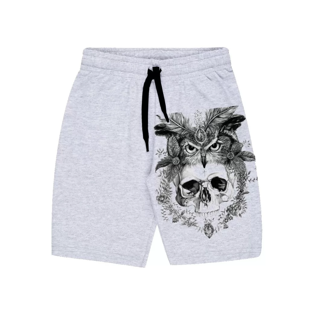 Bermuda Masculina de Moletom Estampada por Sublimação Coruja Crânio A67