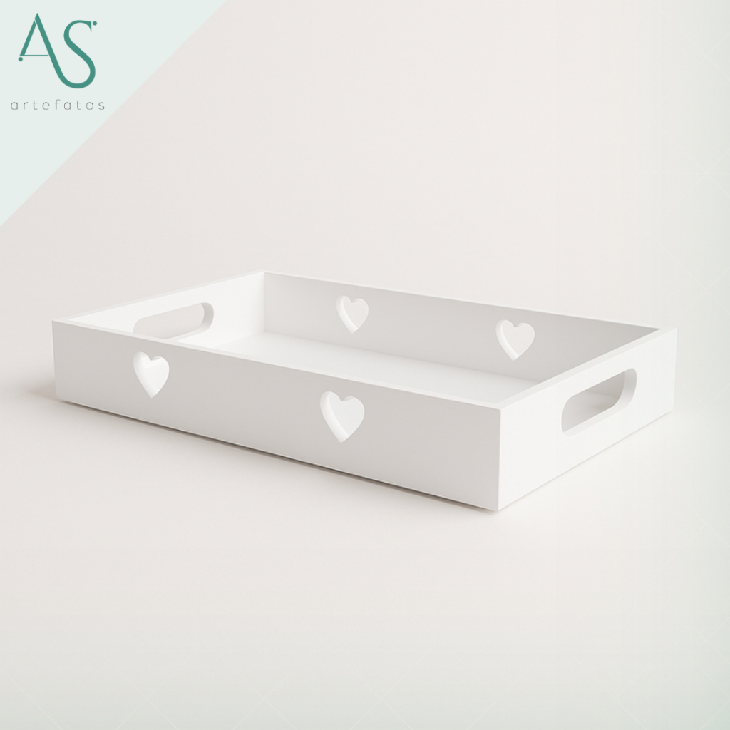 Kit 2 Bandejas Coração Em MDF Branco Cantinho do Café