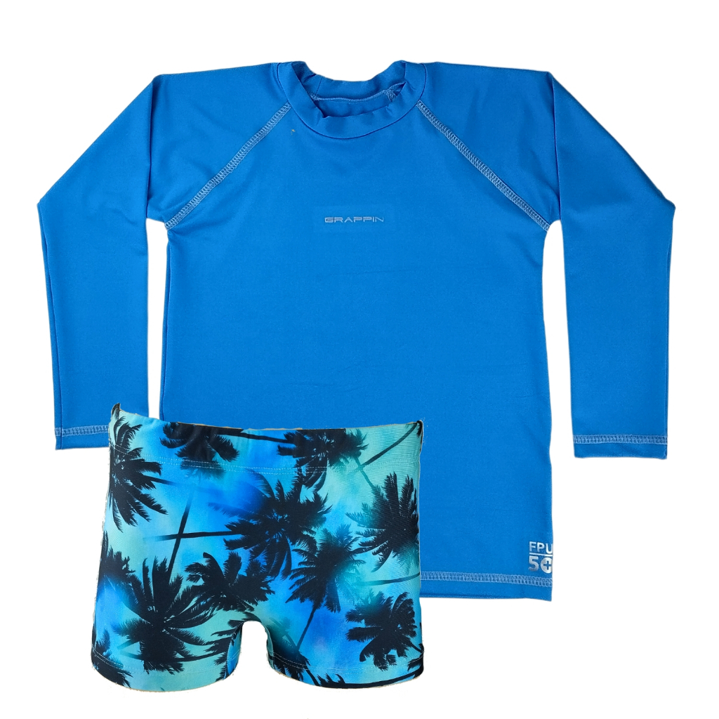 Conjunto Camiseta UV e Sunga Boxer Infantil Juvenil Proteção Solar Grappin