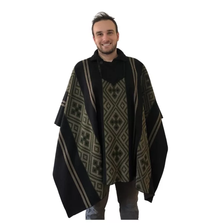 Pala Poncho de Lã Estilo Baeta Com Gola