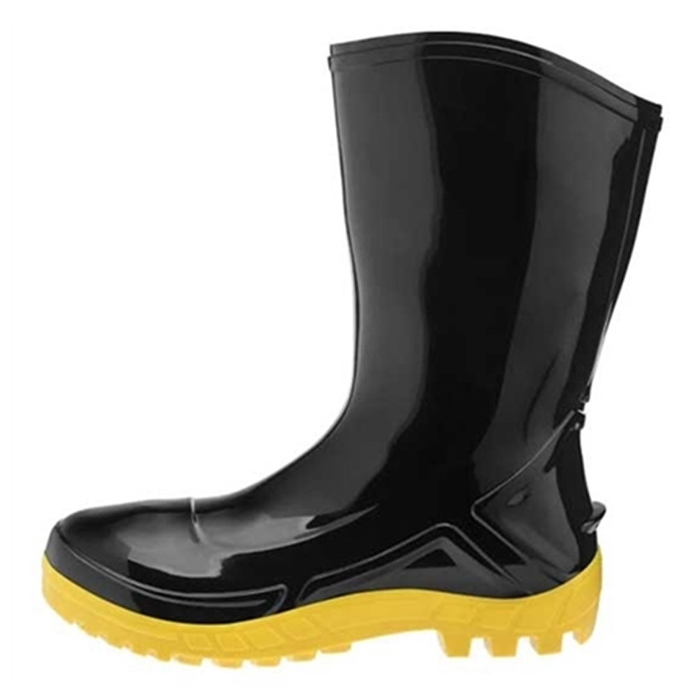 Bota Galocha PVC Cano Médio Preto c/Solado Amarelo Vulcaflex