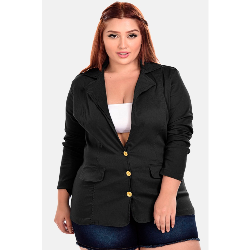 Blazer Social Feminino Plus Size Moda Inverno Casual Botões Terninho Uniforme G1 G2 G3