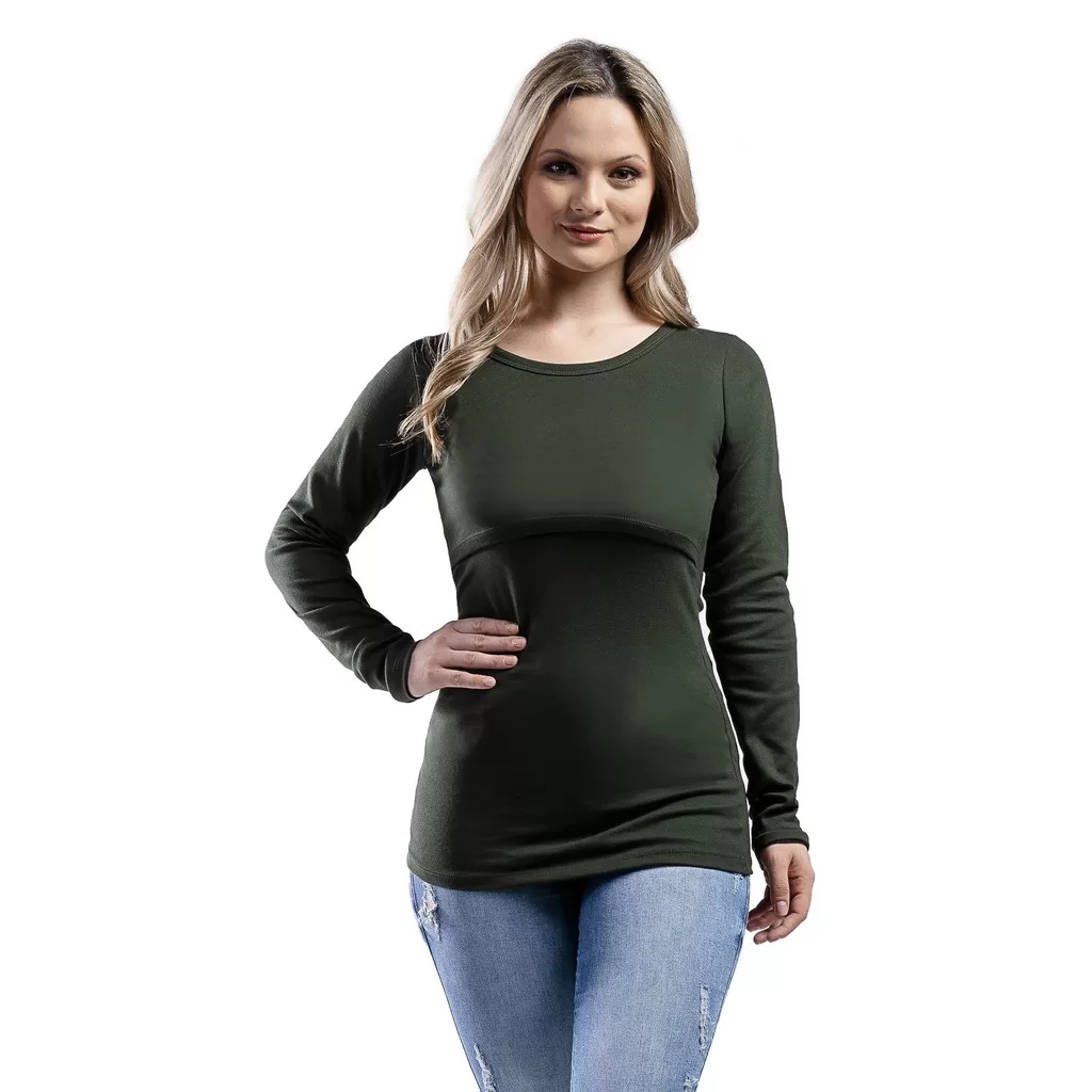 Blusa Manga Longa Amamentação Verde Militar