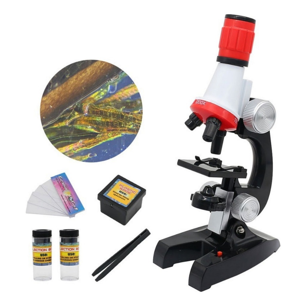 Kit Microscópio Infantil Kit De Brinquedo Educativo Ciência Médico 100x a 1200x