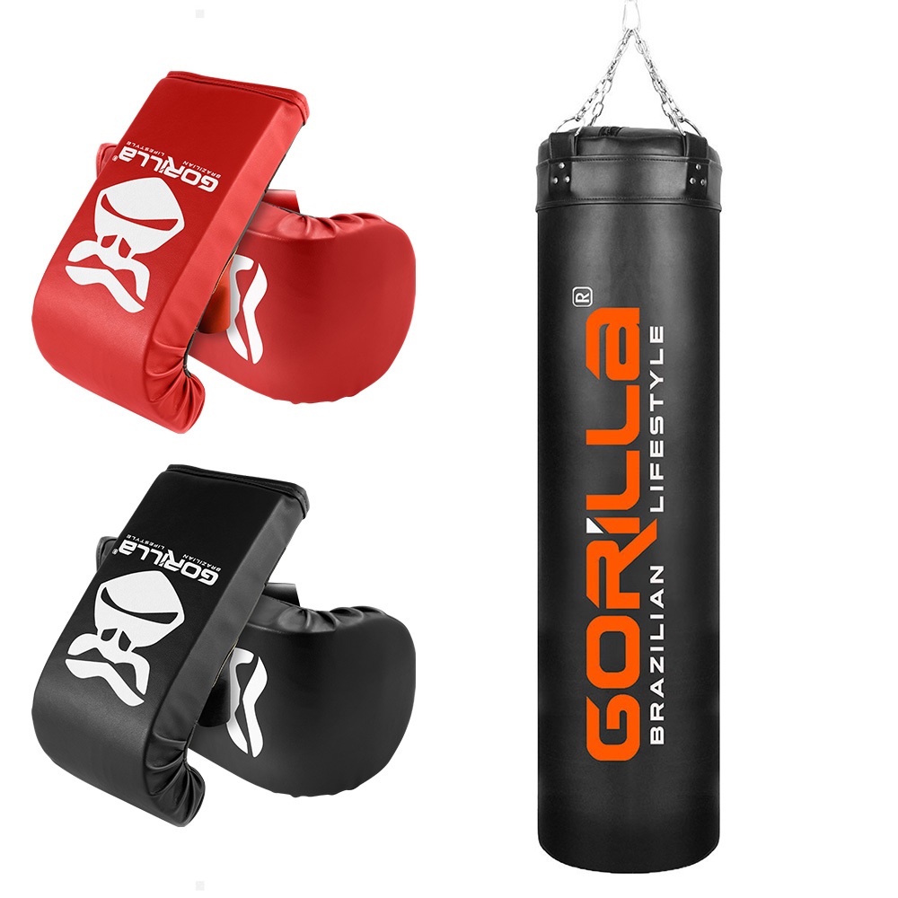 Kit Treino Saco De Pancada 160cm Profissional + 02 Pares De Luva Bate Saco Boxe Gorilla Luta