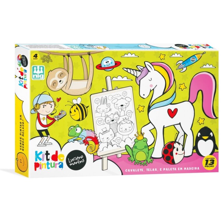 KIT DE PINTURA INFANTIL EM MADEIRA C/ CAVALETE GUA