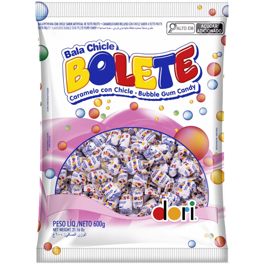 Balas Com Recheio de Chiclete Bolete Tutti Frutti 500g Dori