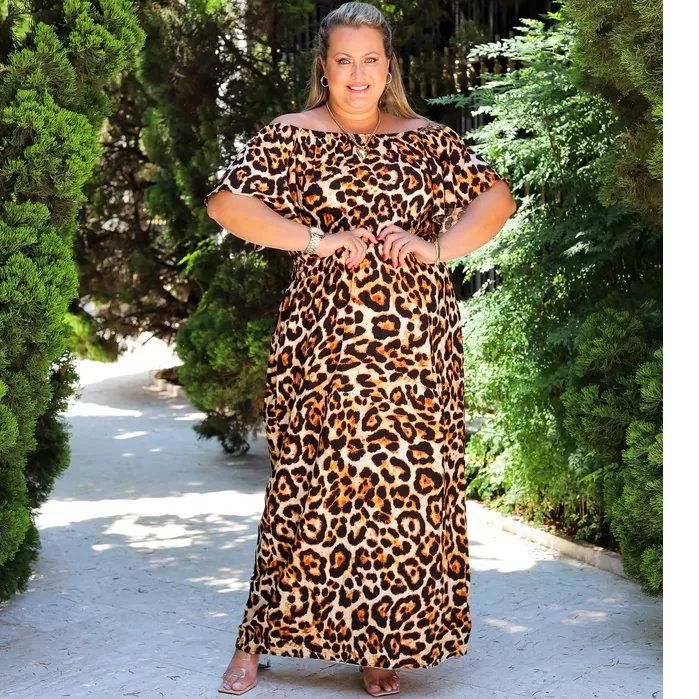 Vestido Longo Animal Print Plus Size Moda Gestante