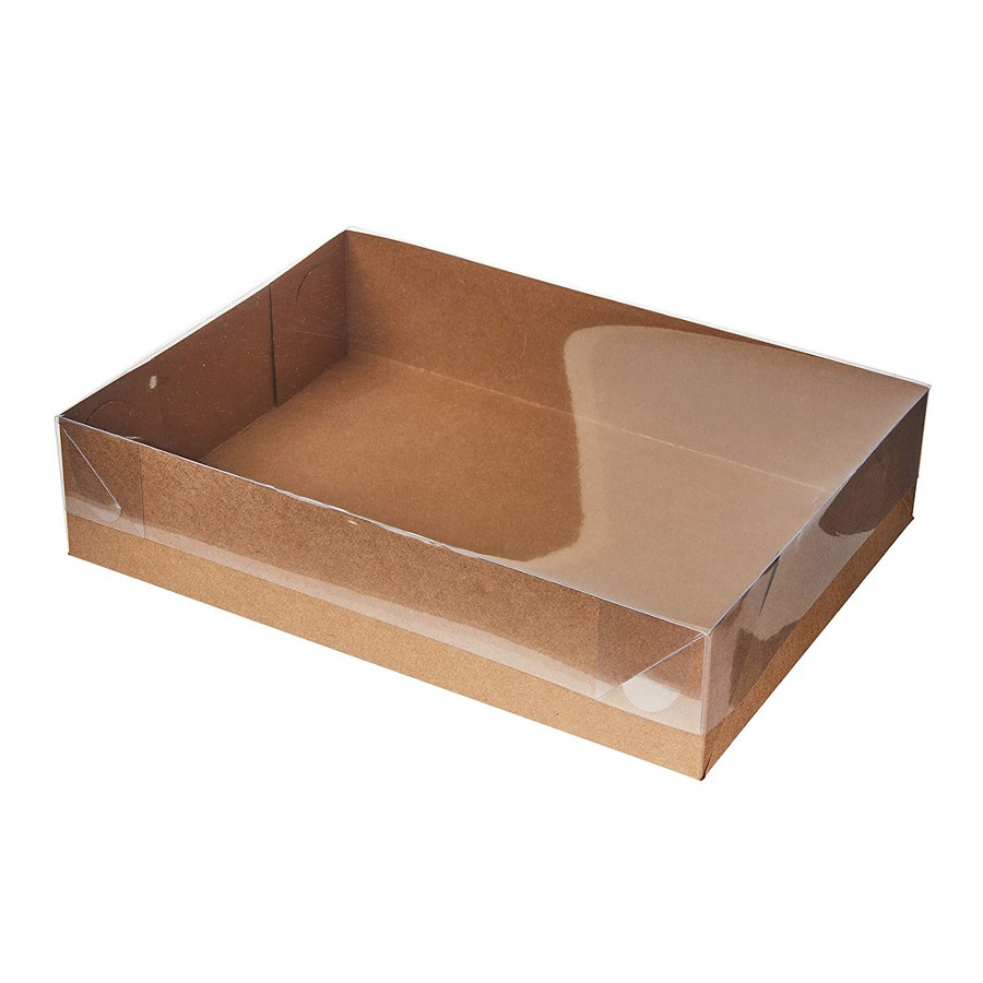 Caixa Base de Papel Tampa de Acetato 62B Kraft (25x15x5cm) 20 unidades – CAC – Kafe Embalagens