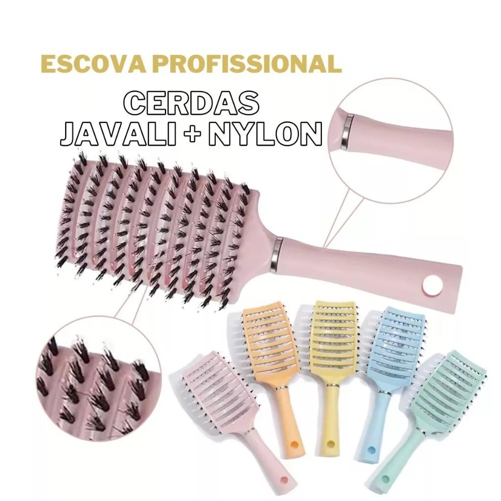 Escova de Cabelo Raquete Profissional Vazada Cerâmica Antifrizz Desembaraça Sem Quebrar Pronta Entre