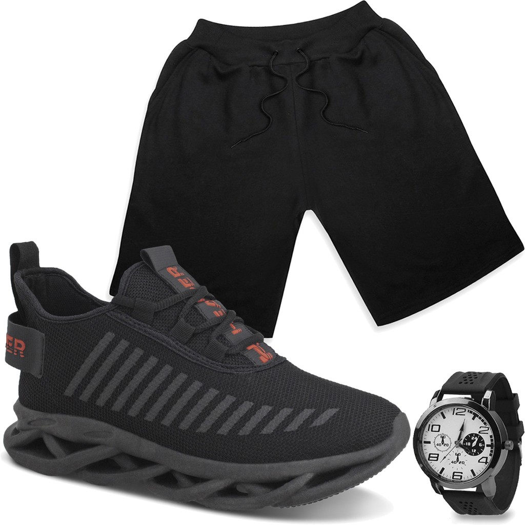 Kit Tênis Masculino Header Infinite Caminhada Academia Esporte + Bermuda + Relógio