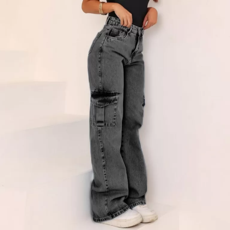 Calça Jeans feminina Wide Leg Marmorizada Pantalo