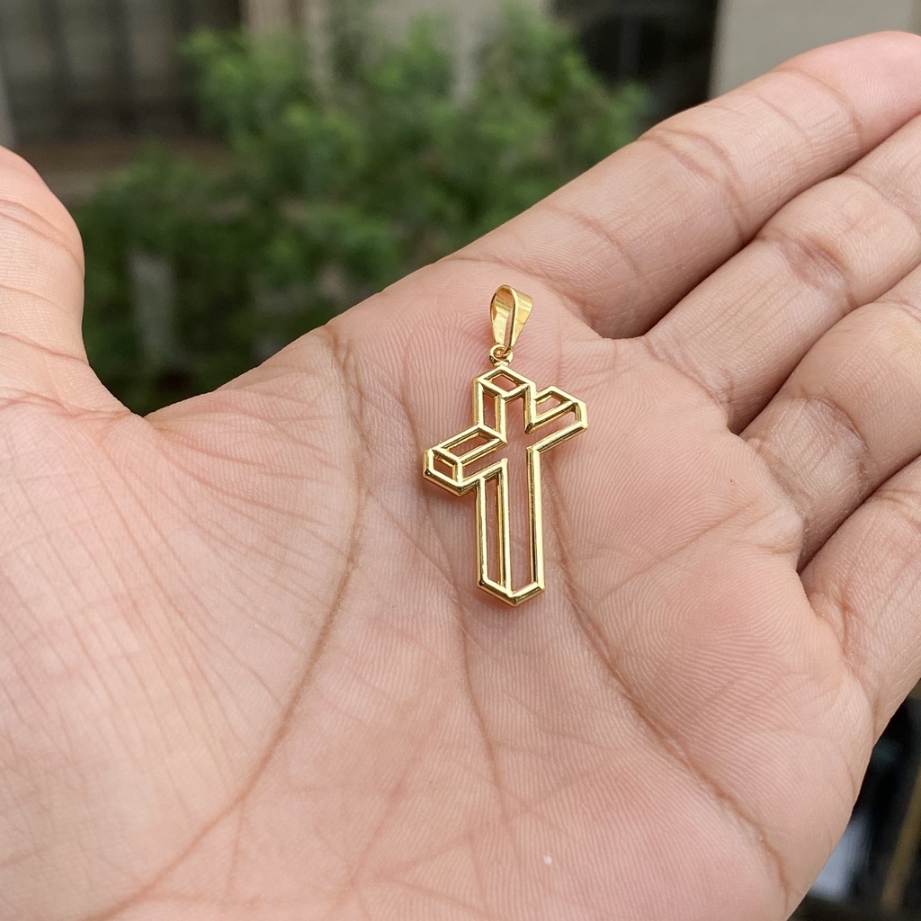 Pingente de Ouro 24k Pingente Masculino de Cruz Vazada Banhado a Ouro