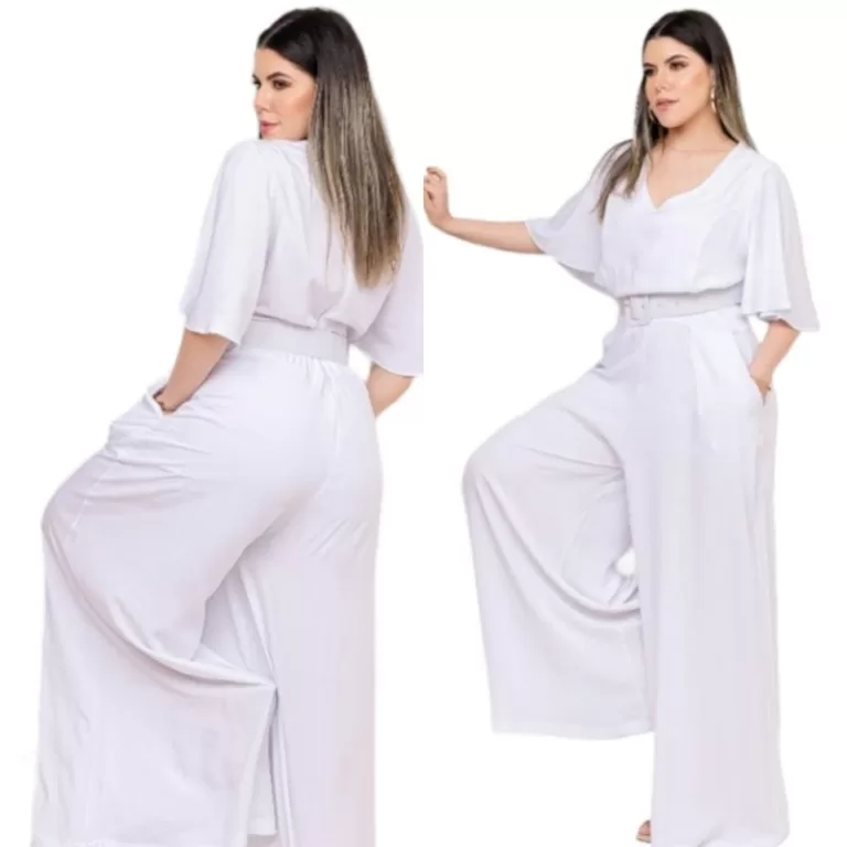 Macacão Moda Plus size Pantalona  Com Mangas