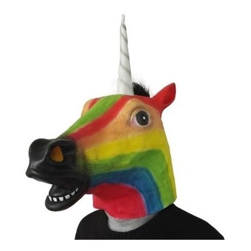 Máscara Unicórnio Cabeça De Cavalo Rainbow Com 