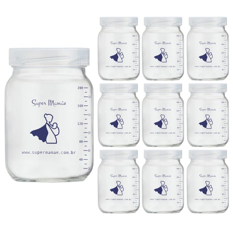 Kit com 10 Potes de Vidro para Armazenar Leite Mat