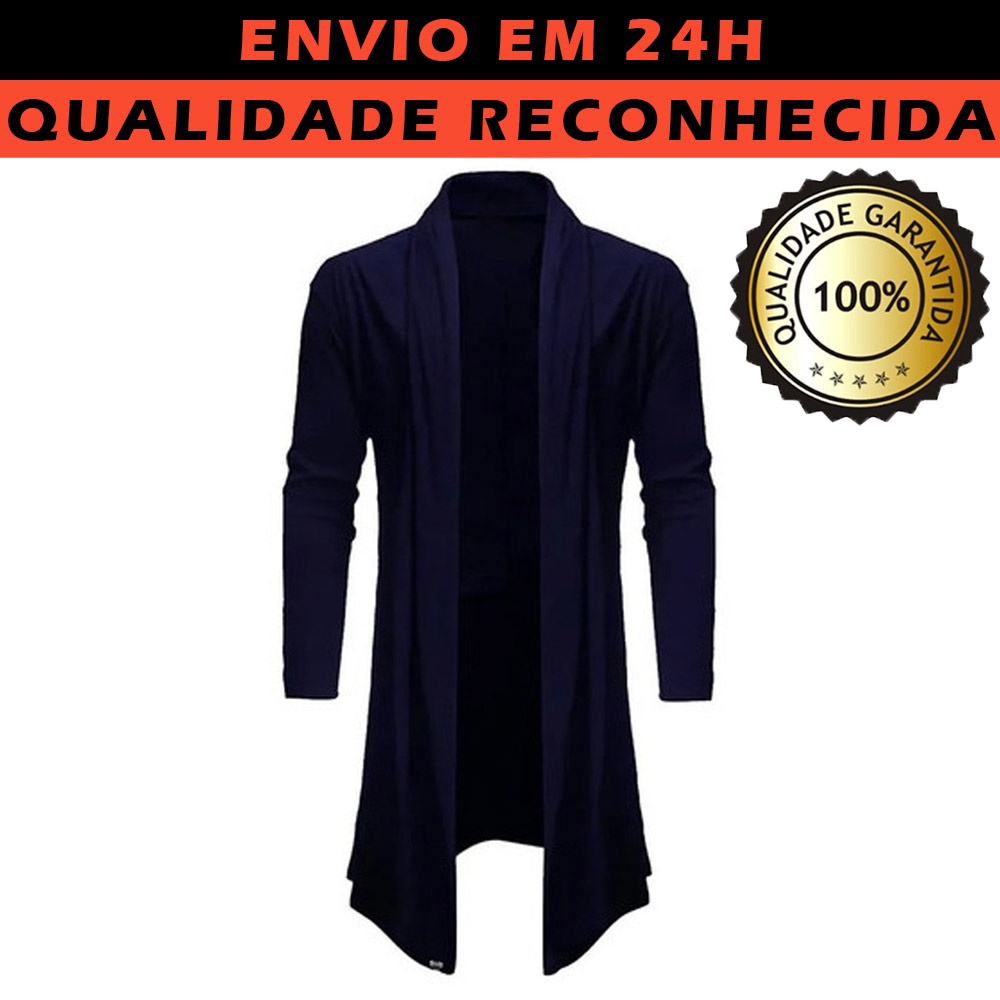 Cardigan Masculino Alongado Slim Manga Longa Bom Caimento
