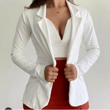 Blazer branco terninho Acinturado Feminino Com Bot
