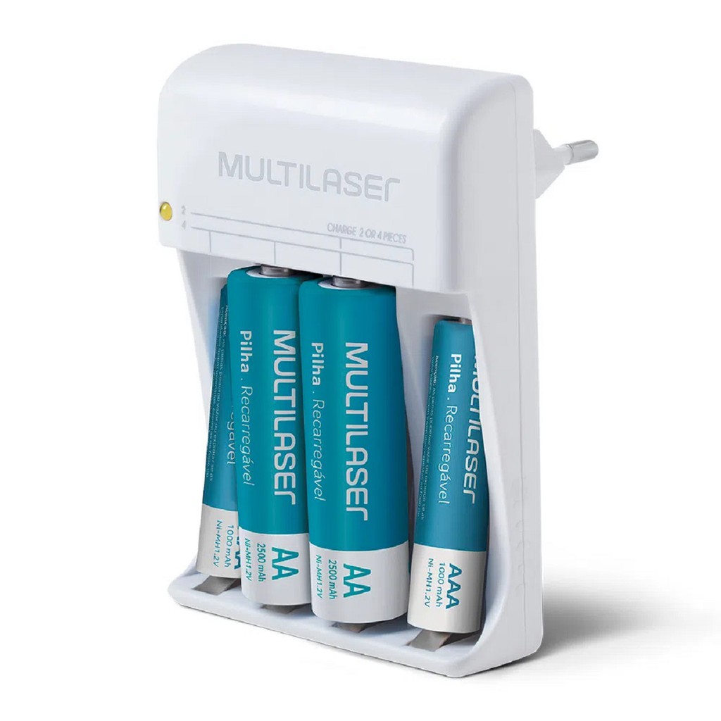 Carregador de Pilhas Multilaser AA/AAA + 2 Pilhas AA 2500Mah + 2 Pilhas AAA 1000Mah – CB045  801