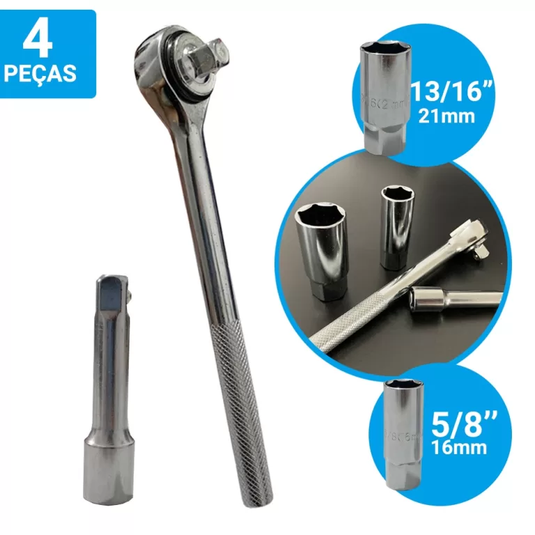 Jogo Kit de Chave De Vela Catraca Soquete 16 mm E 
