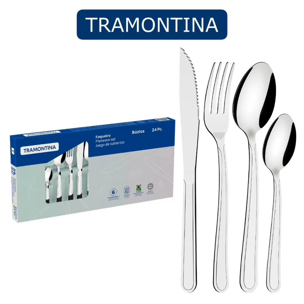 Kit Conjunto Jogo De Faqueiro Búzios 24 Peças Aço Inox Tramontina