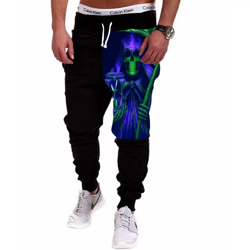 Calça Masculina de Moletom Estampada por Sublimação Caveira Esqueleto Capa Azul A118