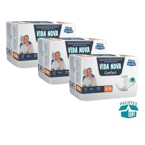 KIT 3 FRALDA GERIATRICA VIDA NOVA G / 90 un