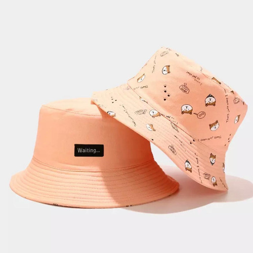 Boné Chapéu Bucket Hat Dog Shiba Dupla Face Rosa